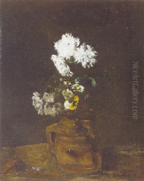 Vase De Fleurs Oil Painting by Theodule Augustine Ribot