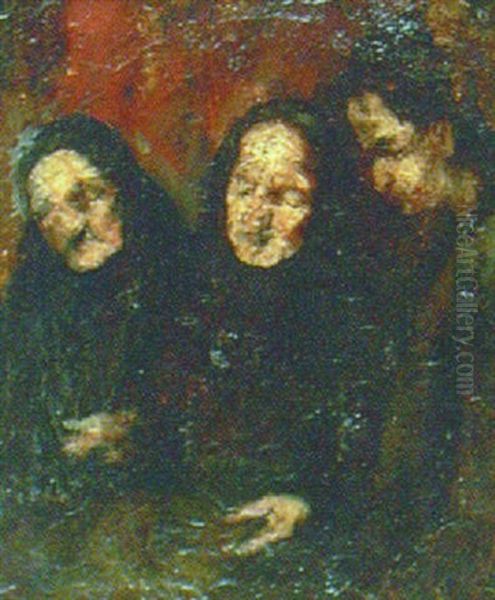 Tva Kvinnor Samt Man Oil Painting by Theodule Augustine Ribot