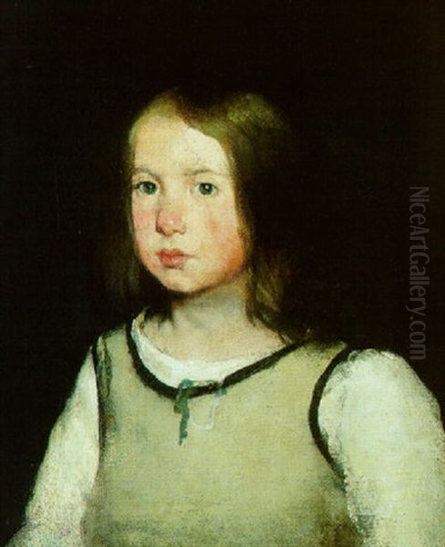 Portrait De Jeune Fille Oil Painting by Theodule Augustine Ribot