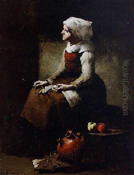 La Tricoteuse Oil Painting by Theodule Augustine Ribot