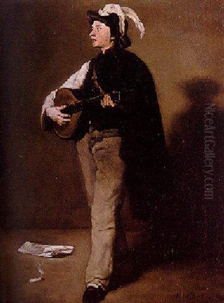 Le Joueur De Mandoline Oil Painting by Theodule Augustine Ribot