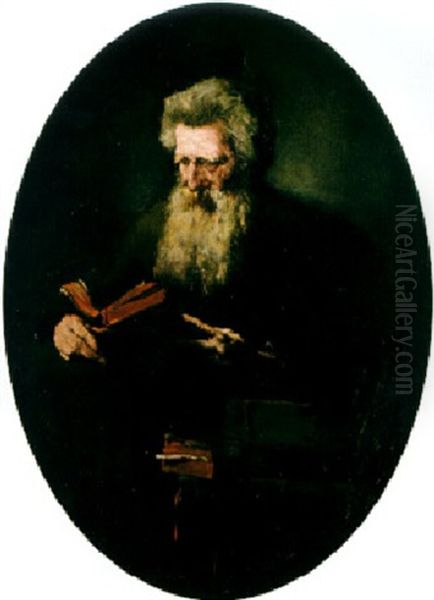 Old Man Reading Oil Painting by Theodule Augustine Ribot