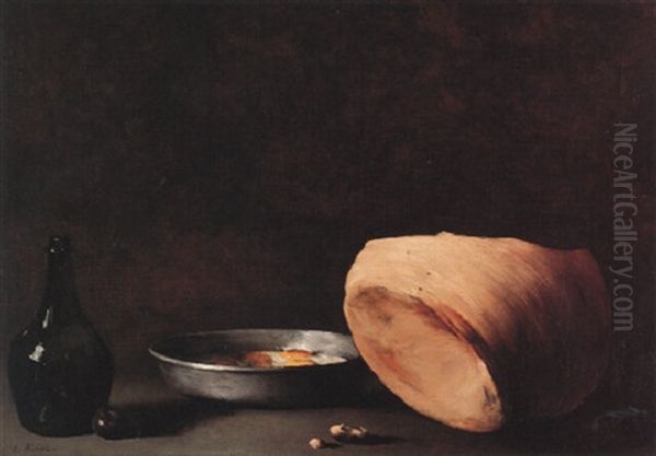 Nature Morte A La Cruche Cassee, Aux Oeufs Et A La Bouteille De Vin Oil Painting by Theodule Augustine Ribot