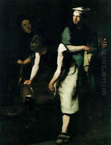 Les Marmitons Oil Painting by Theodule Augustine Ribot