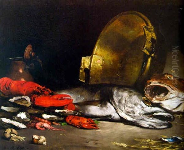 Nature Morte Aux Poissons Oil Painting by Theodule Augustine Ribot