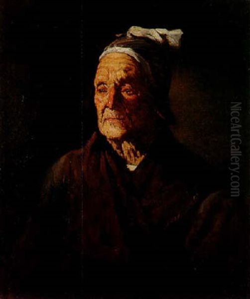 Vieille Femme A La Coiffe Oil Painting by Theodule Augustine Ribot