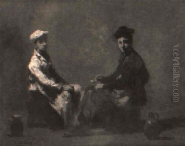 Deux Cuisiniers Assis Oil Painting by Theodule Augustine Ribot