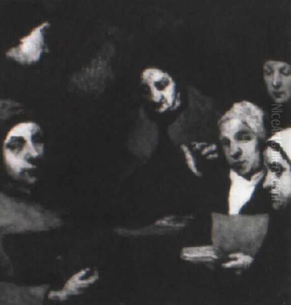 The Family Gathering Oil Painting by Theodule Augustine Ribot