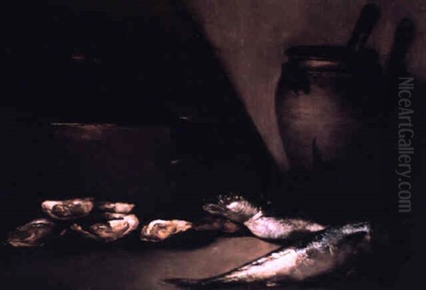 Still Life With Oysters And Fish Oil Painting by Theodule Augustine Ribot