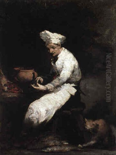 The Cook And The Cat Oil Painting by Theodule Augustine Ribot