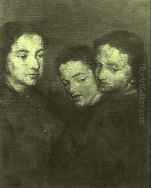 Les Trois Enfants Oil Painting by Theodule Augustine Ribot