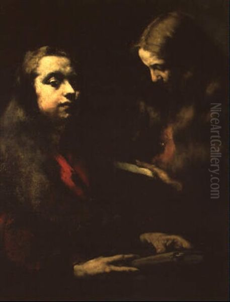 Deux Jeunes Femmes Lisant Oil Painting by Theodule Augustine Ribot