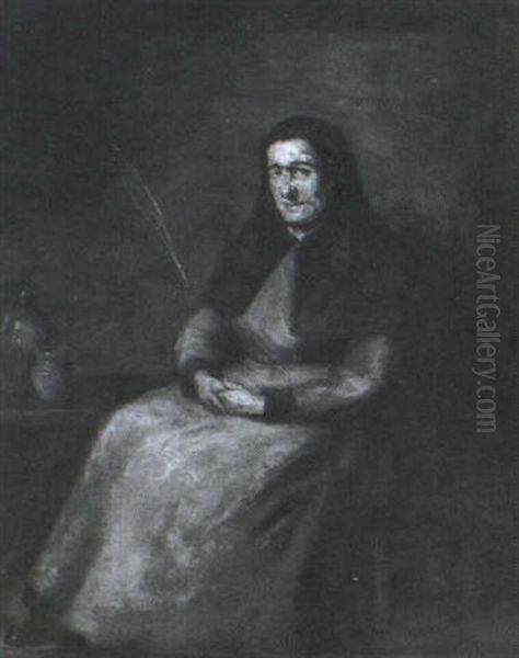 Interior Med Siddende Kone Oil Painting by Theodule Augustine Ribot