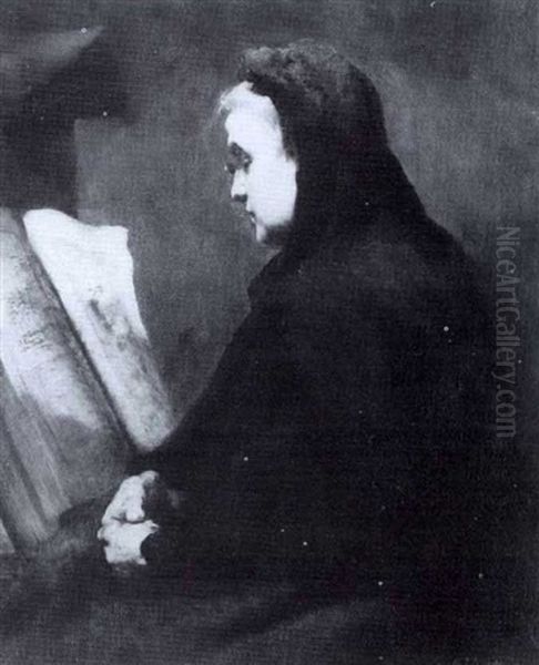 A Woman Reading Oil Painting by Theodule Augustine Ribot