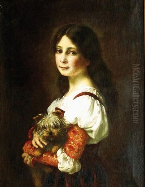 Jeune Fille Au Chien Oil Painting by Gustave Ricard