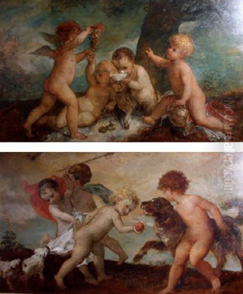 Enfants Qui Goutent (+ Enfants Qui Jouent; 2 Works) Oil Painting by Gustave Ricard