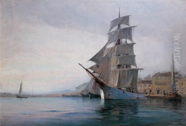 Voilier Dans Le Port De St. Tropez Oil Painting by Georges Ricard-Cordingley
