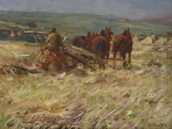 Horse Drawn Reaper Oil Painting by James William Booth