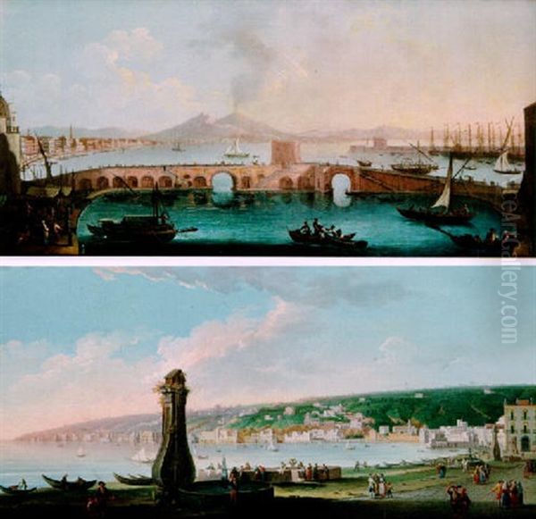 A View Of Naples From The Darsena With The Ponte Nuovo Oil Painting by Gabriele Ricciardelli