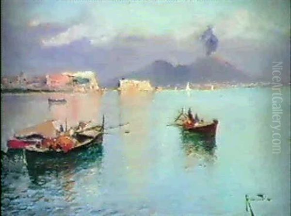 Fischerboote Vor Neapal Oil Painting by Oscar Ricciardi