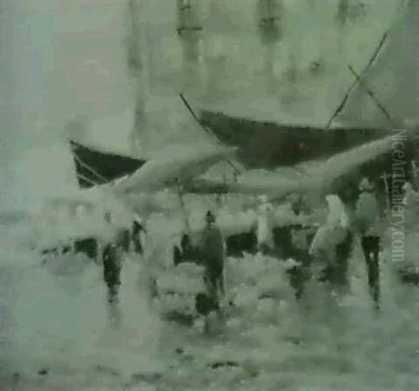 A Neapolitan Vegetable Market Oil Painting by Oscar Ricciardi
