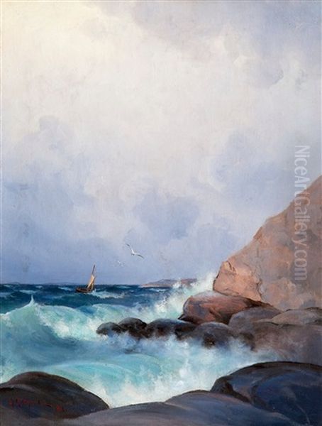 Waves On The Shore Oil Painting by Ludvig Otto Richarde