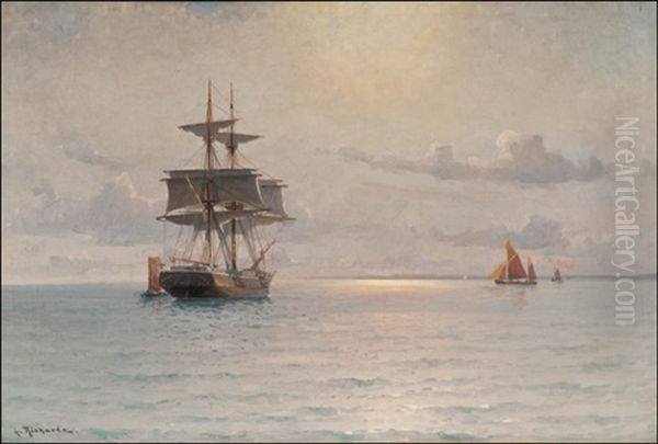 Evening Glow At Sea Oil Painting by Ludvig Otto Richarde