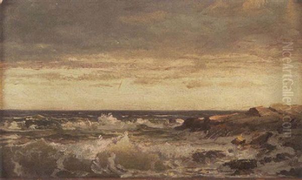 Waves Breaking On Rocky Shore Oil Painting by William Trost Richards