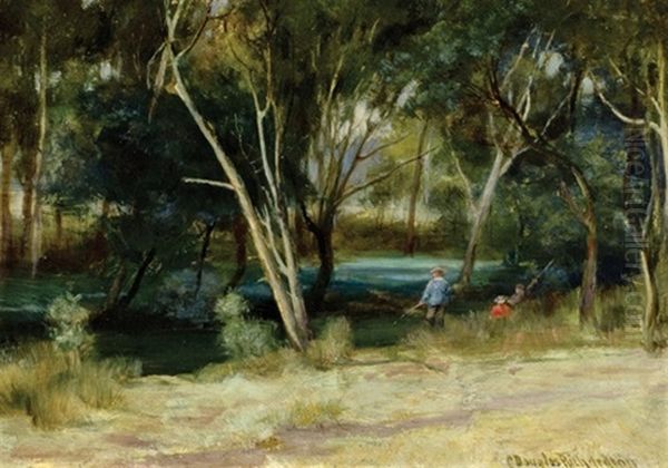 Fishing, Kooyong Creek Oil Painting by Charles Douglas Richardson