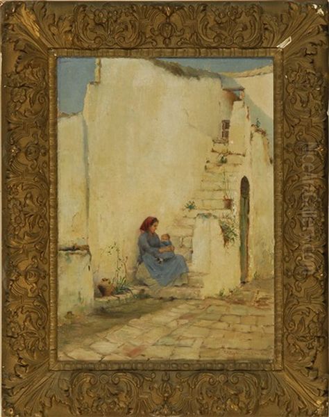 Mother And Child Seated By A Spanish Villa Oil Painting by Francis Henry Richardson