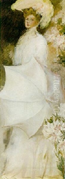 An Elegant Woman With A Parasol Oil Painting by Mary Curtis Richardson