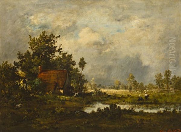 On The Edge Of The Forest Of Barbizon Oil Painting by Leon Richet