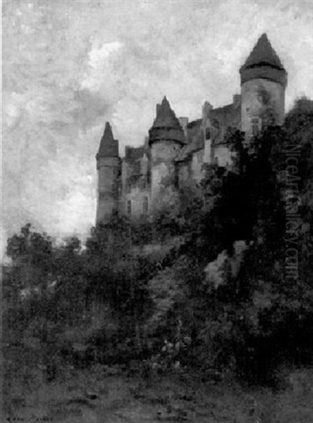 Burg An Bewaldetem Hang Oil Painting by Leon Richet