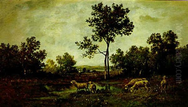 Landscape With Sheep Oil Painting by Leon Richet