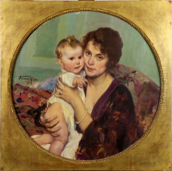 Marguerite Richir Et Sa Fille Oil Painting by Herman Richir