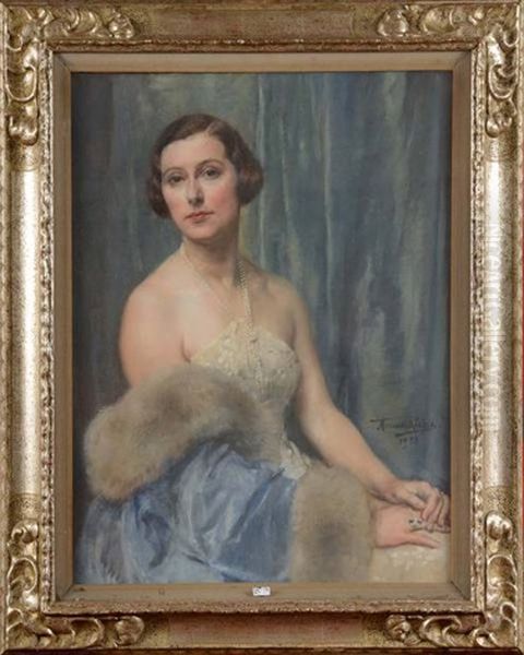 Portrait D'une Elegante Aux Perles Oil Painting by Herman Richir