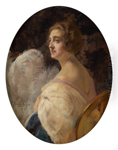Elegante A L'eventail De Plumes Oil Painting by Herman Richir