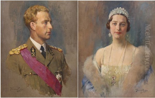 Portrait Du Roi Leopold Iii (+ Portrait De La Reine Astrid; 2 Works) Oil Painting by Herman Richir