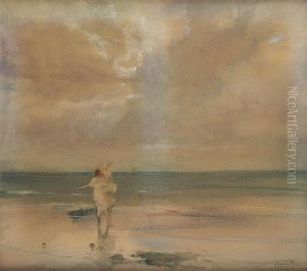 Jeune Fille Et Voilier Oil Painting by Herman Richir