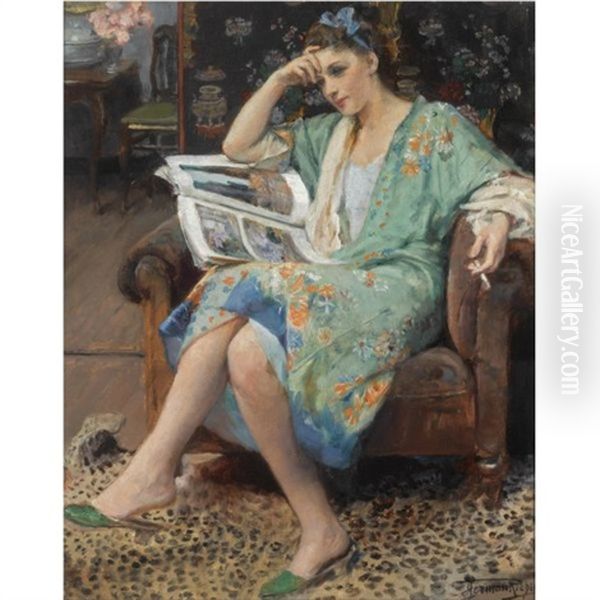 An Interesting Read Oil Painting by Herman Richir