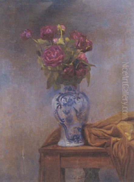 Les Roses Au Vase Bleu Oil Painting by Herman Richir