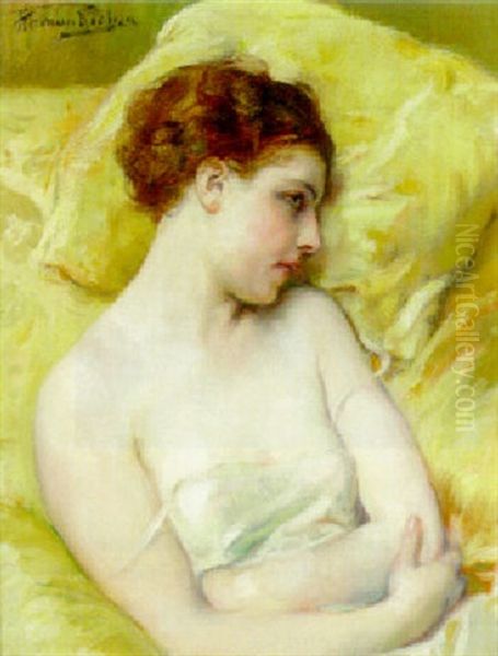 A Young Beauty Reclining Oil Painting by Herman Richir