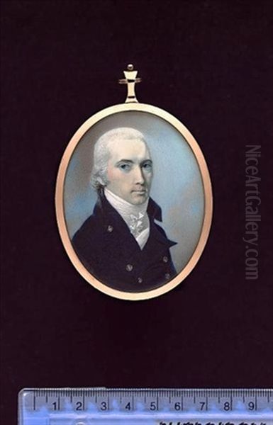A Naval Officer, Wearing Blue Coat, The Buttons Stamped With Anchors, White Waistcoat, Frilled Chemise And Stock, His Hair Powdered Oil Painting by Thomas Richmond