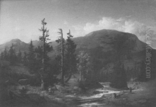 Mittelgebirgslandschaft Mit Bachlauf Oil Painting by Albert (Adolf) Richter