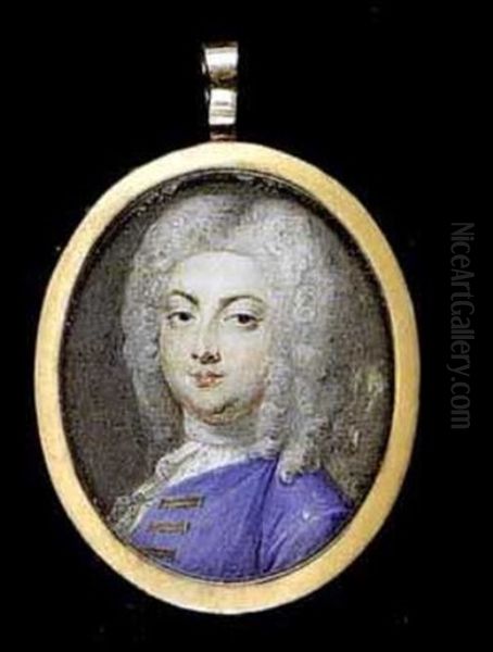 A Gentleman, Wearing Blue Coat, White Lace Cravat And Full-bottomed Powdered Wig Oil Painting by Christian Richter