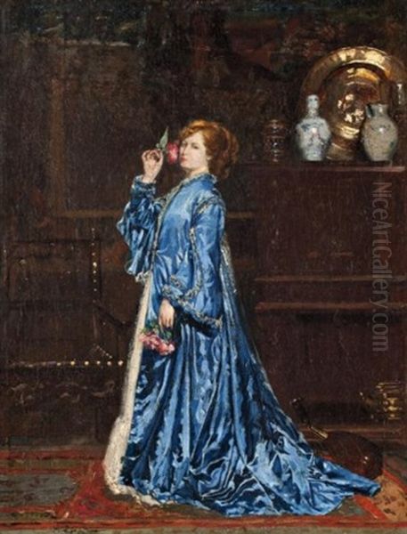 The Blue Silk Robe Oil Painting by Edouard Frederic Wilhelm Richter