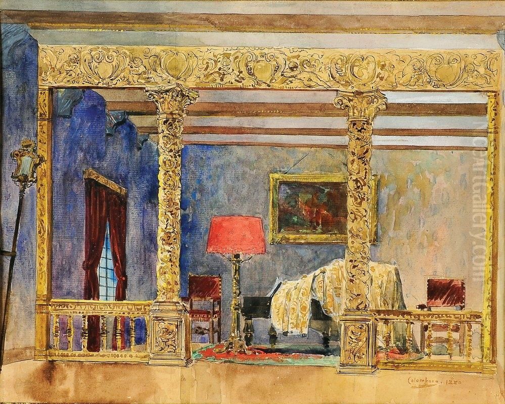 Interior Oil Painting by Columbano Bordalo Pinheiro