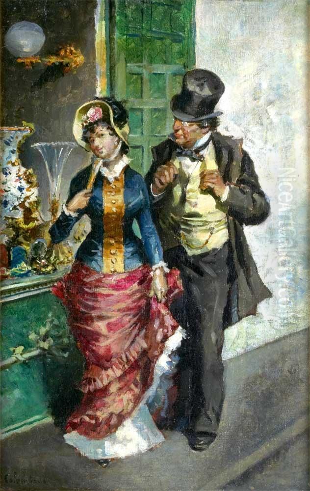 Passeio No Chiado Oil Painting by Columbano Bordalo Pinheiro