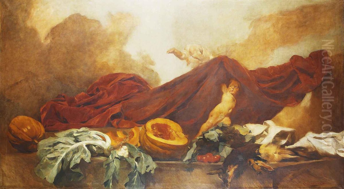 Apoteose Das Frutas - Triptico Para A Sala Restaurante De O Leao D'ouro Oil Painting by Columbano Bordalo Pinheiro
