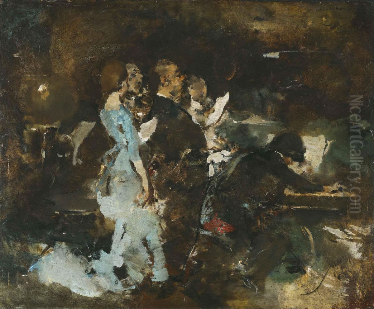 'o Concerto De Amadores' Ou 'soiree Chez Lui' Oil Painting by Columbano Bordalo Pinheiro